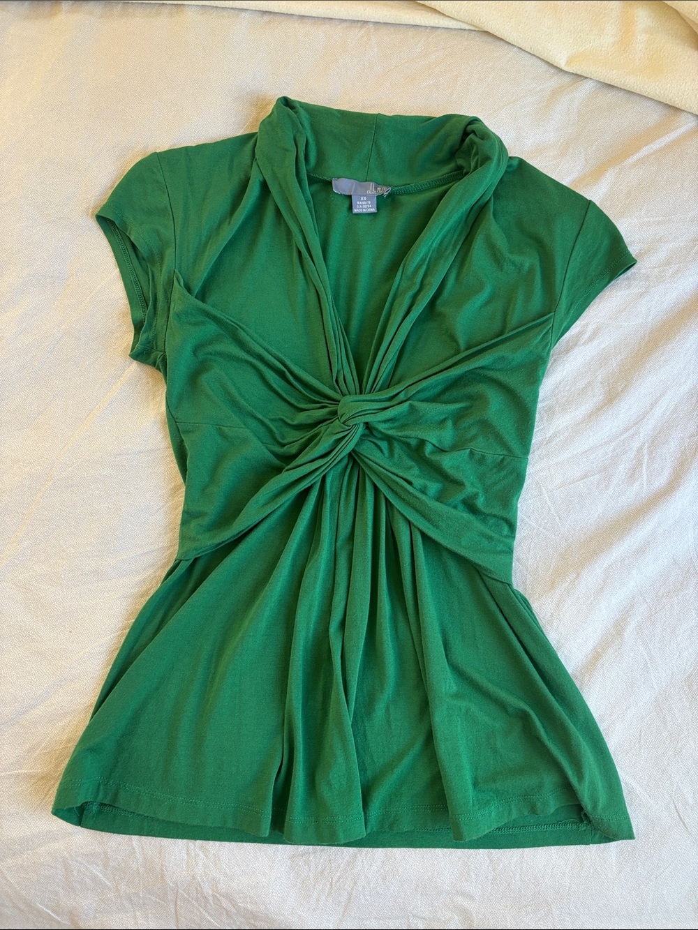 Anthropologie Emerald Kelly Green Twist-Front Cap Sleeve Top XS by lil